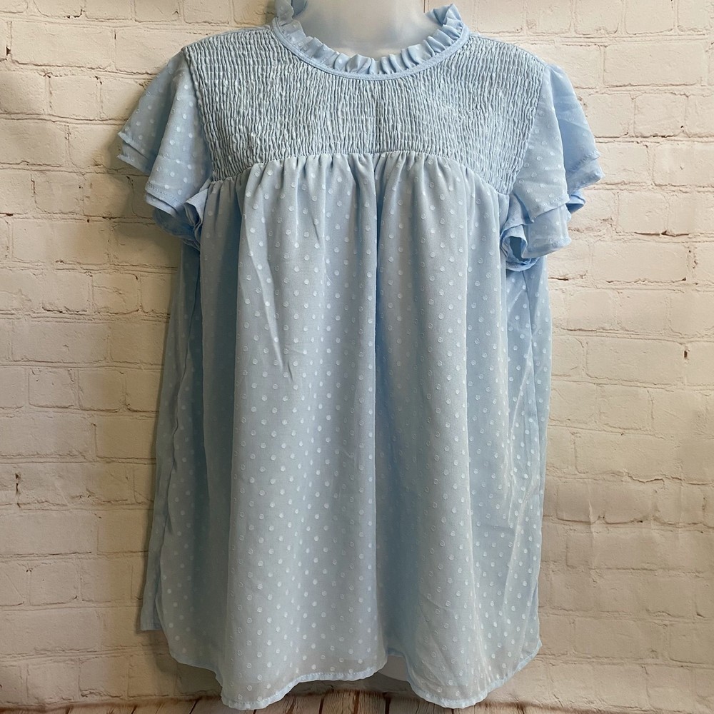 Paitluc Ruffled Flutter Cap Sleeve Lined Chiffon/Swiss Dot Blouse for Women